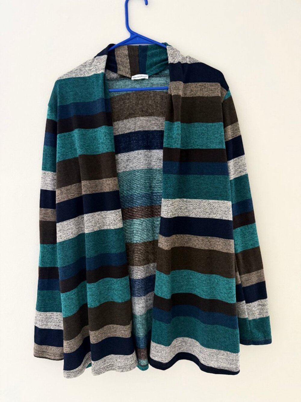BRAND NEW NWOT EGS CALIFORNIA OPEN CARDIGAN SWEATER - BLUE/GREEN/GRAY STRIPES -M